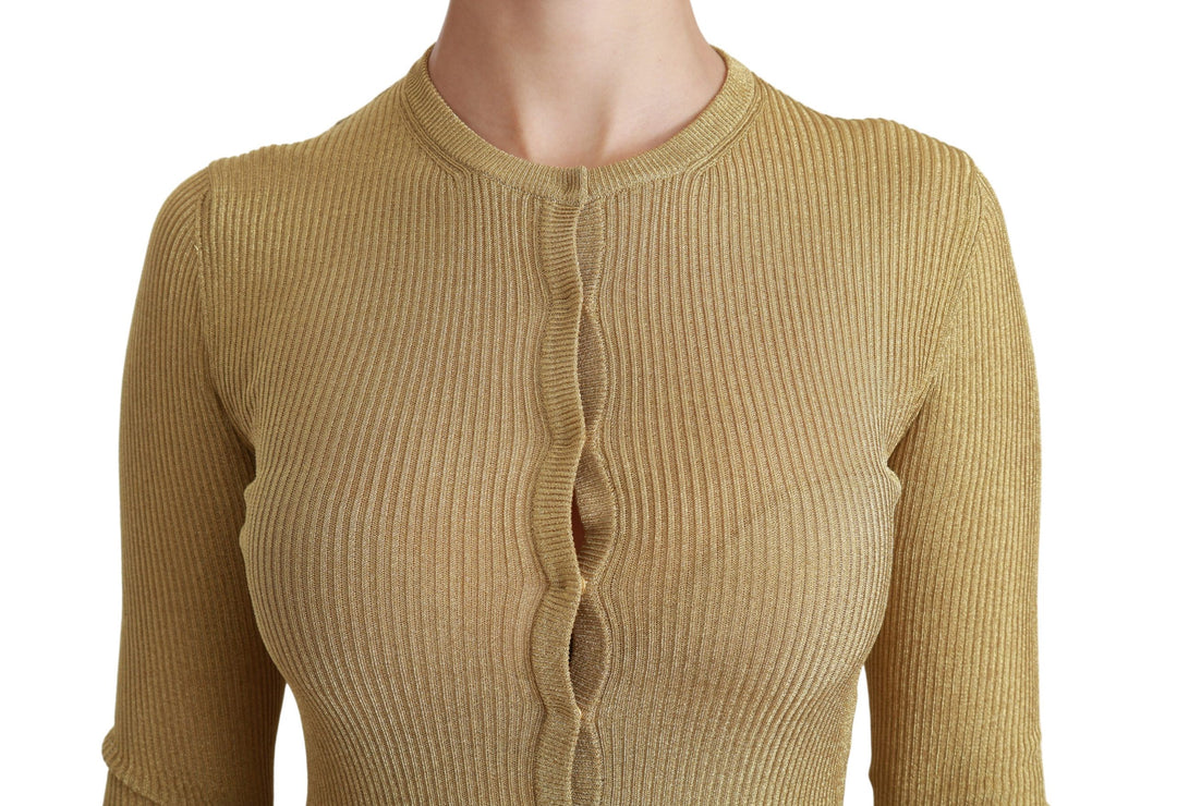 Gold Langarm Strickjacke Viskose Pullover