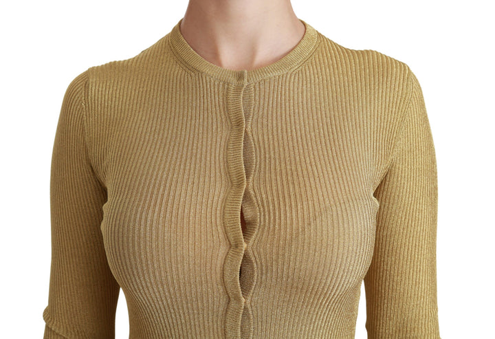 Gold Langarm Strickjacke Viskose Pullover