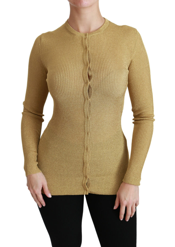 Gold Langarm Strickjacke Viskose Pullover