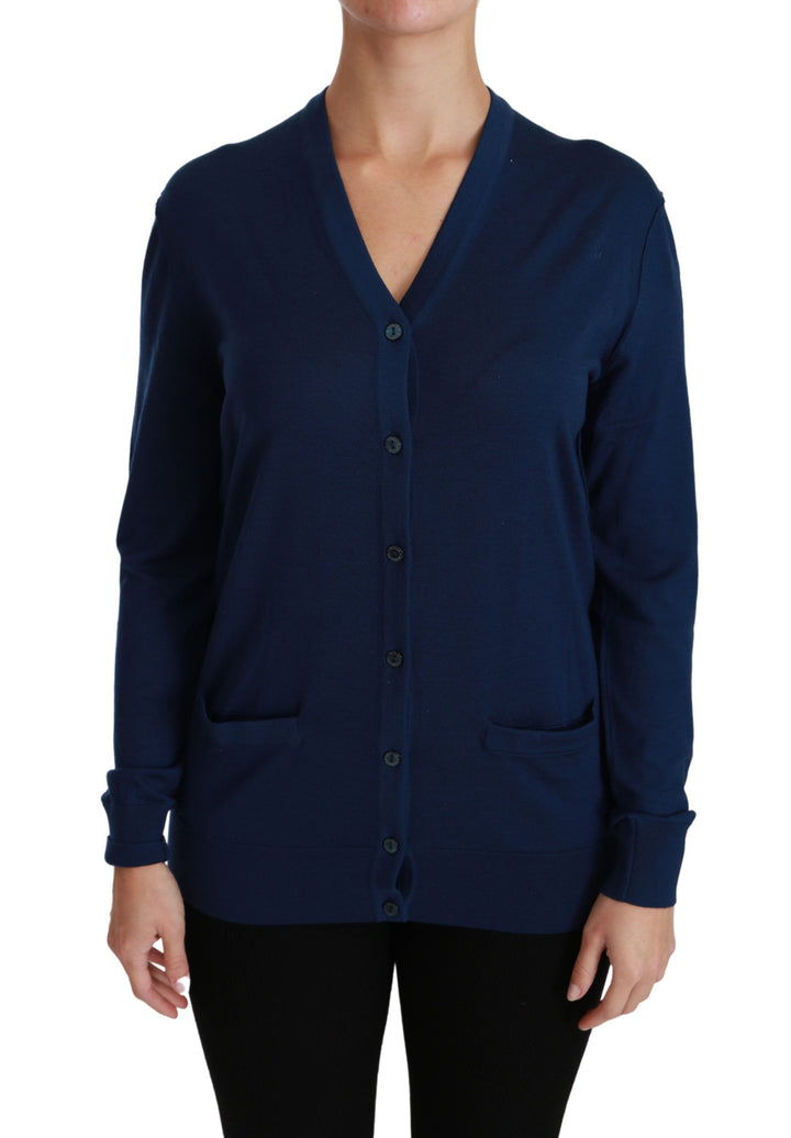 Eleganter Blauer Cardigan aus Schurwolle