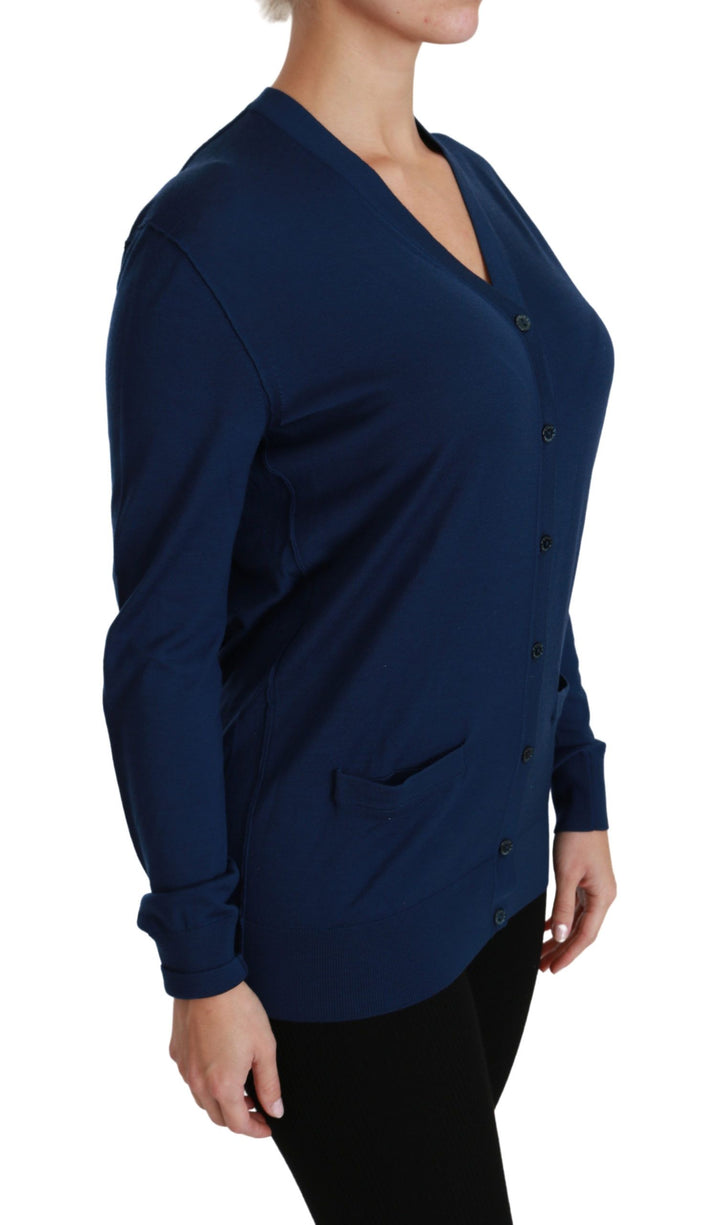 Eleganter Blauer Cardigan aus Schurwolle