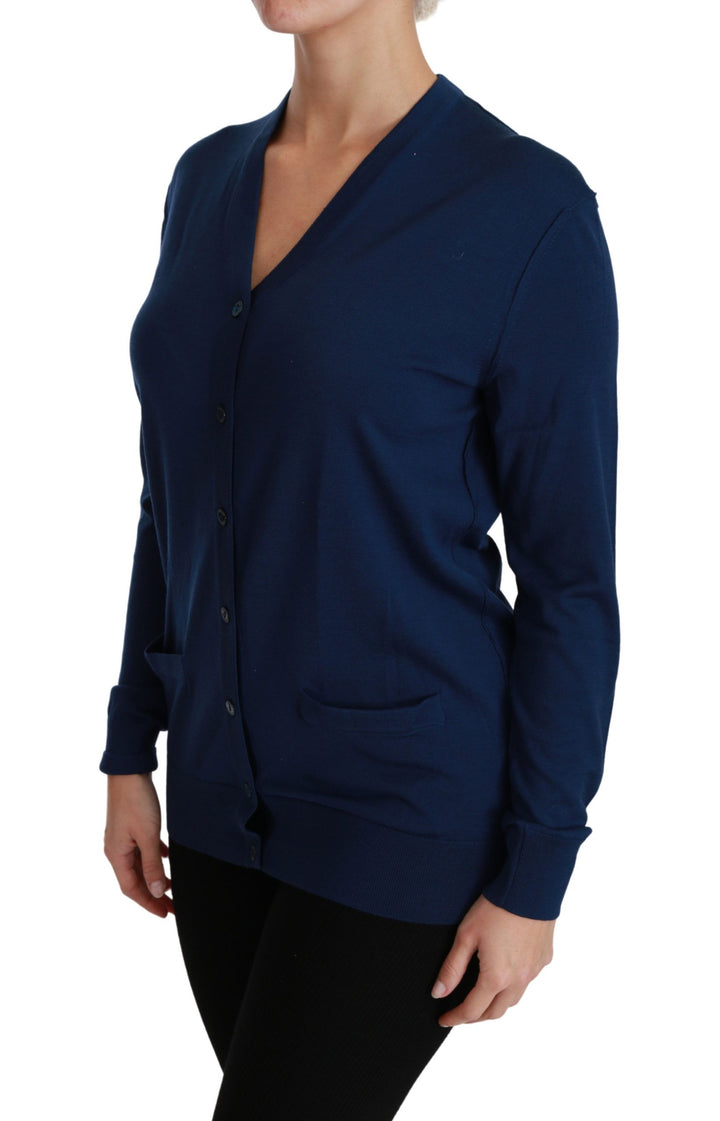 Eleganter Blauer Cardigan aus Schurwolle