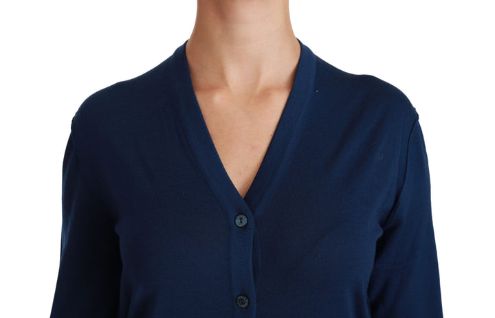 Eleganter Blauer Cardigan aus Schurwolle