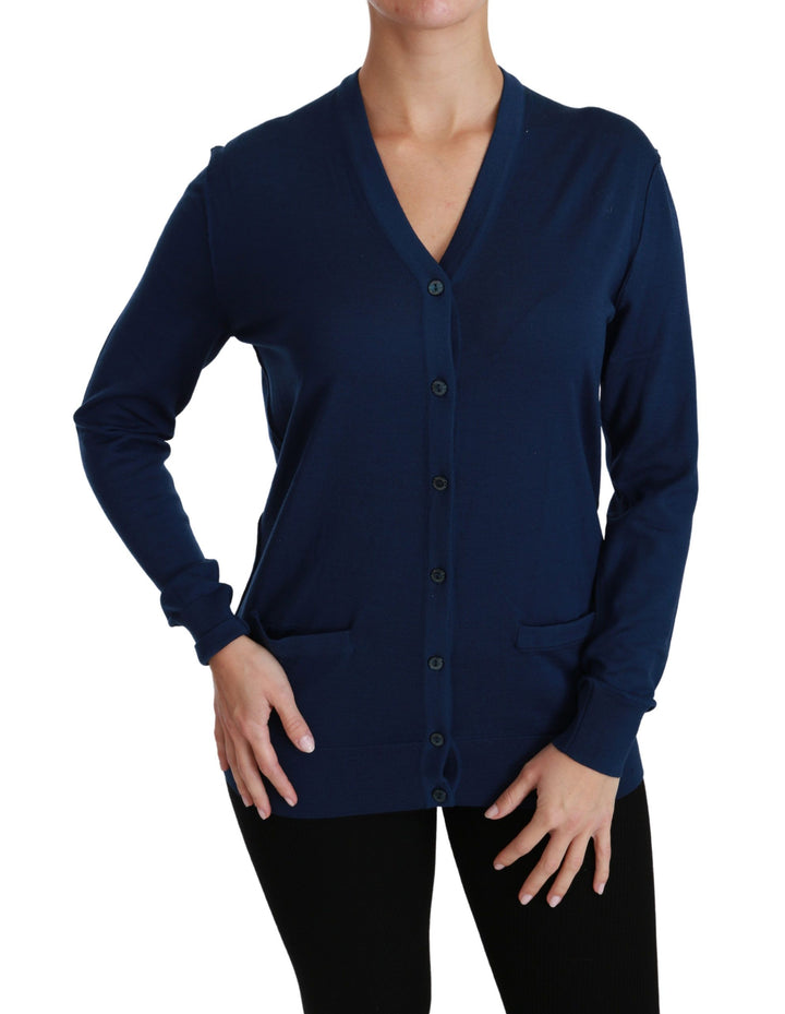Eleganter Blauer Cardigan aus Schurwolle