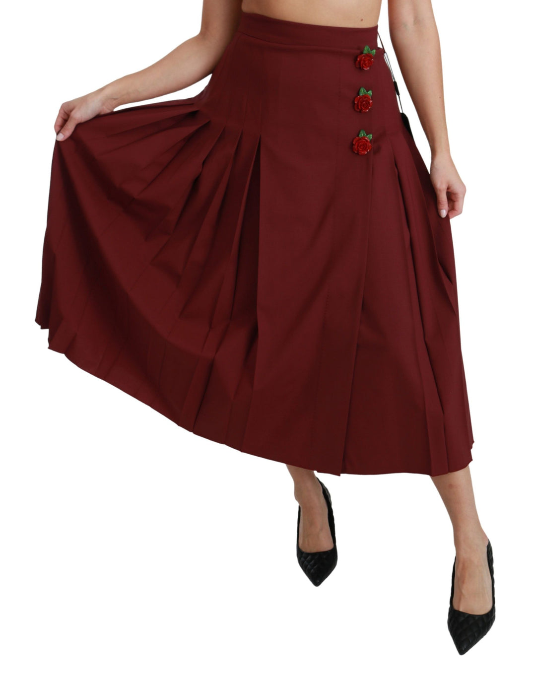 Eleganter roter Rock mit hoher Taille aus Schurwolle