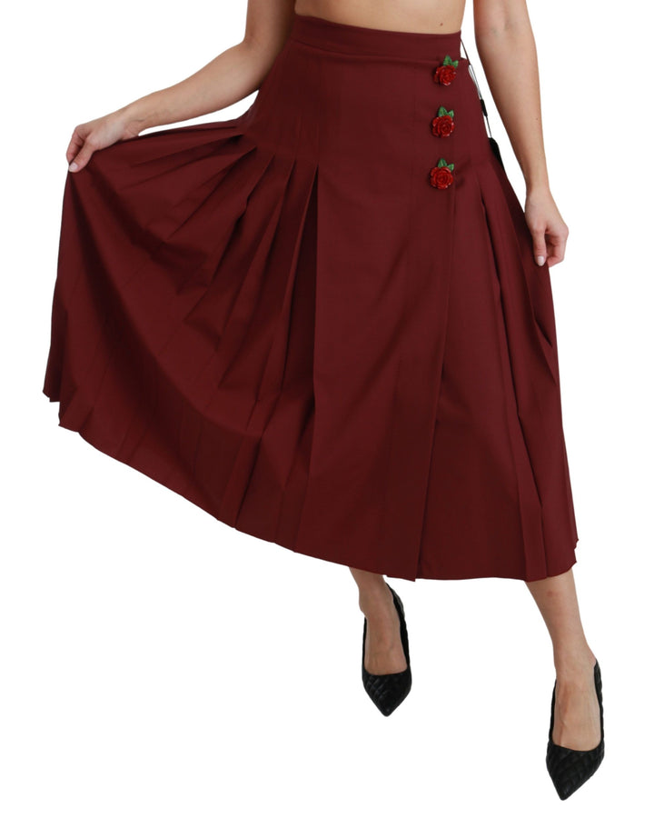 Eleganter roter Rock mit hoher Taille aus Schurwolle
