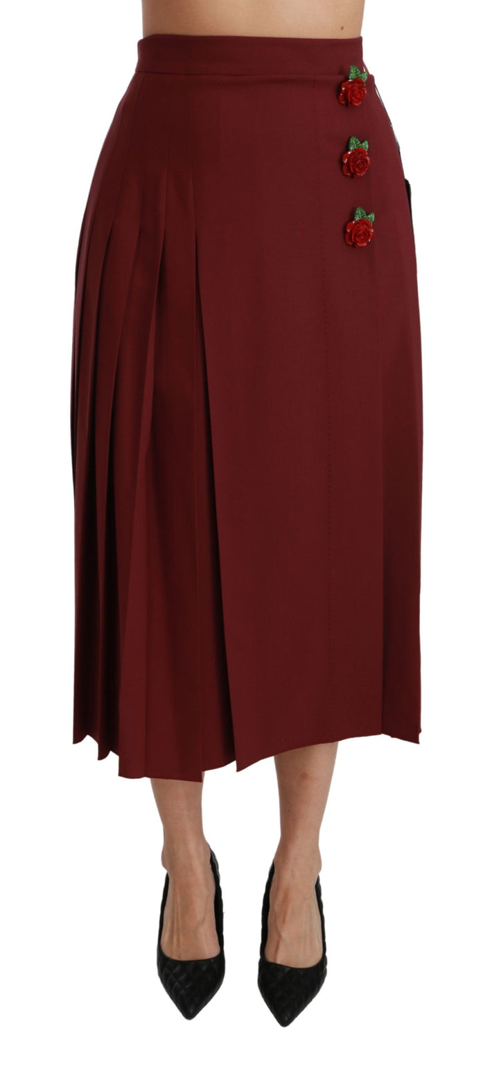 Eleganter roter Rock mit hoher Taille aus Schurwolle