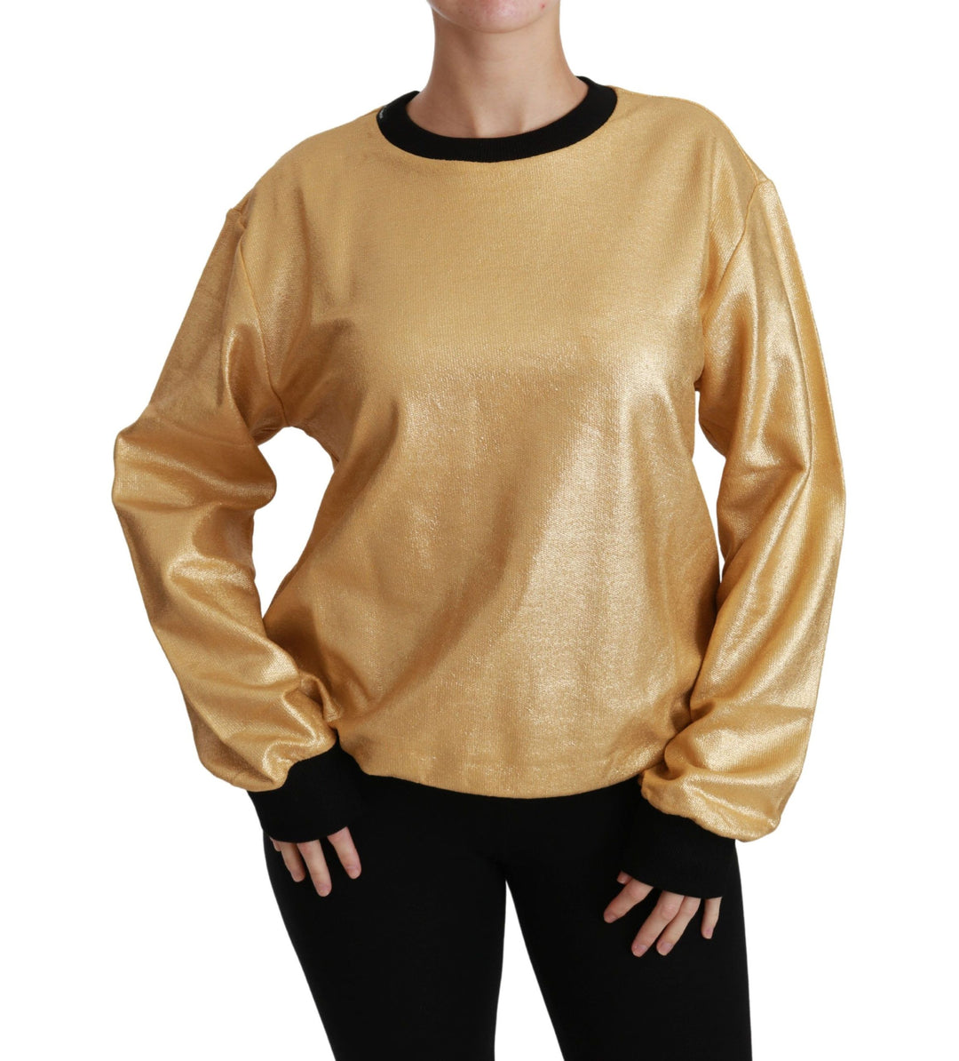 Dolce & Gabbana Eleganter goldener Baumwollpullover mit Rundhalsausschnitt