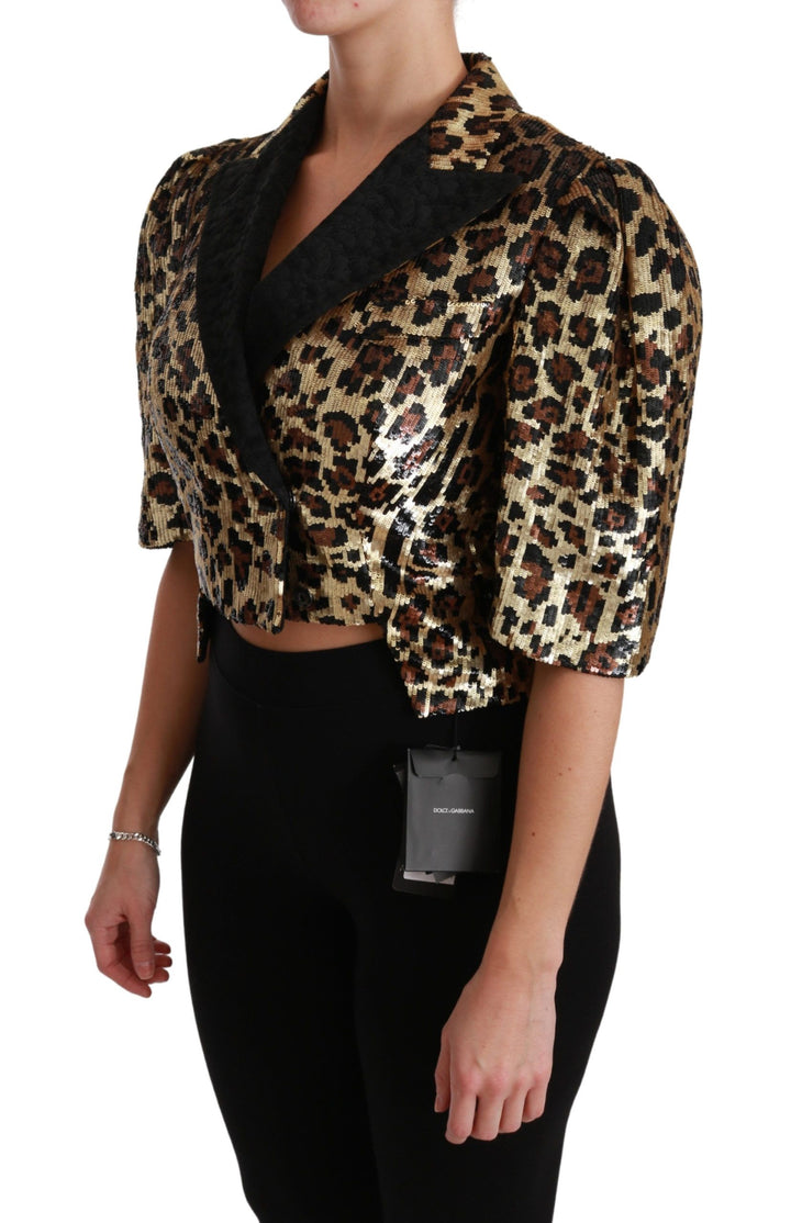 Dolce & Gabbana Gold Leopard Print Kurzarm Blazer