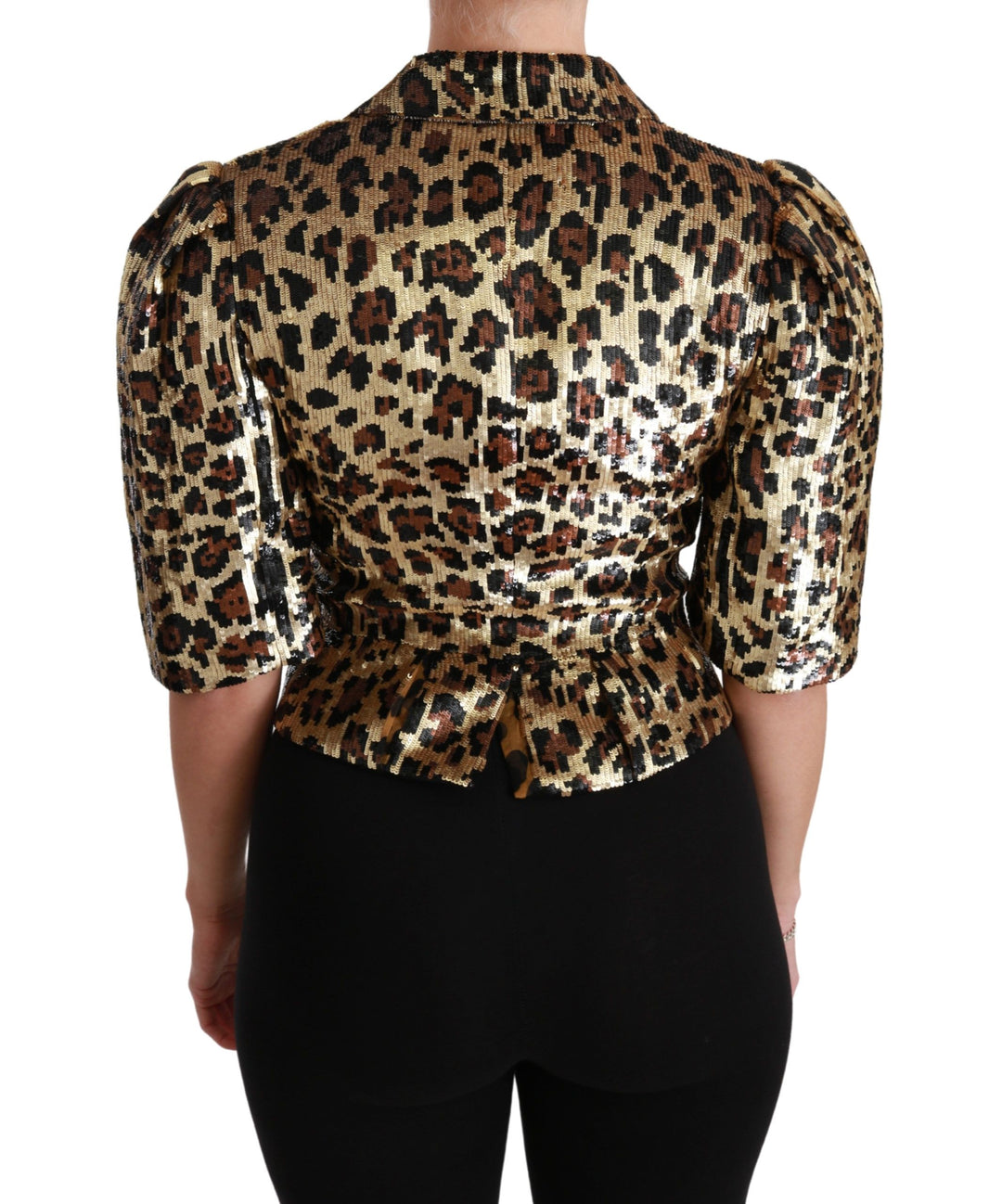 Dolce & Gabbana Gold Leopard Print Kurzarm Blazer