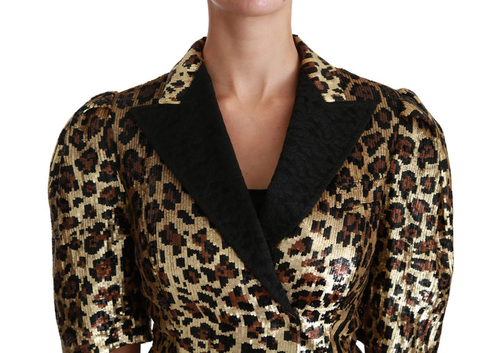 Dolce & Gabbana Gold Leopard Print Kurzarm Blazer