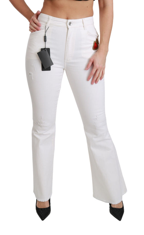 Chic flared trousers with mid-waist and embroidery