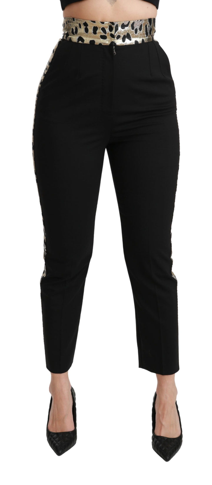 Gold Leopard Jacquard Hose mit hoher Taille