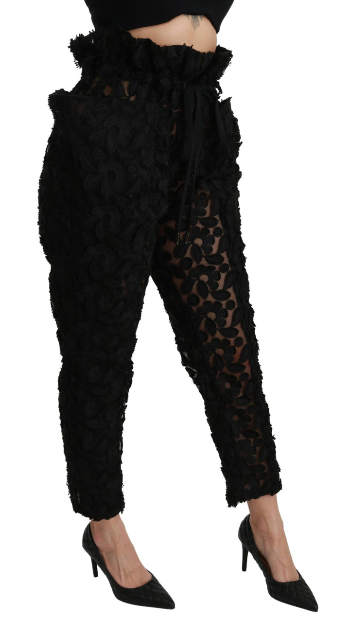 Schicke konisch zulaufende Hose mit hoher Taille und Spitze