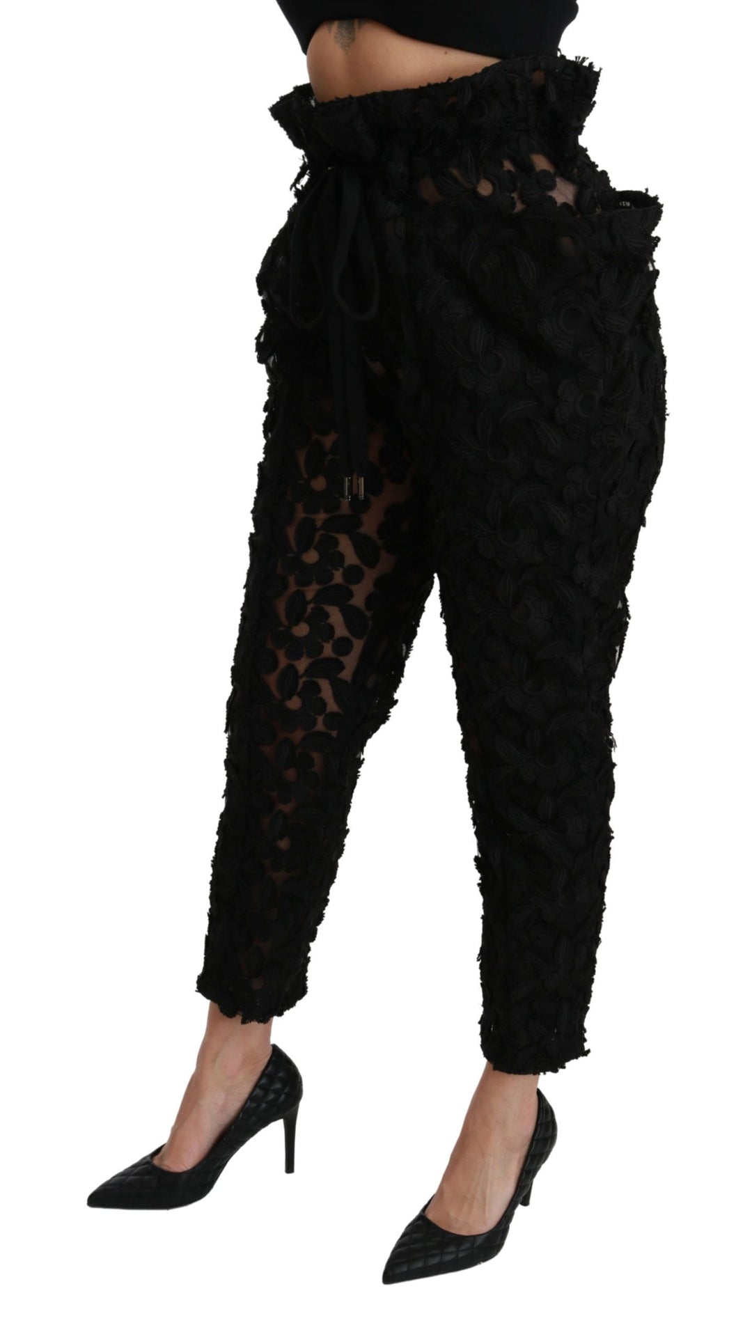 Schicke konisch zulaufende Hose mit hoher Taille und Spitze