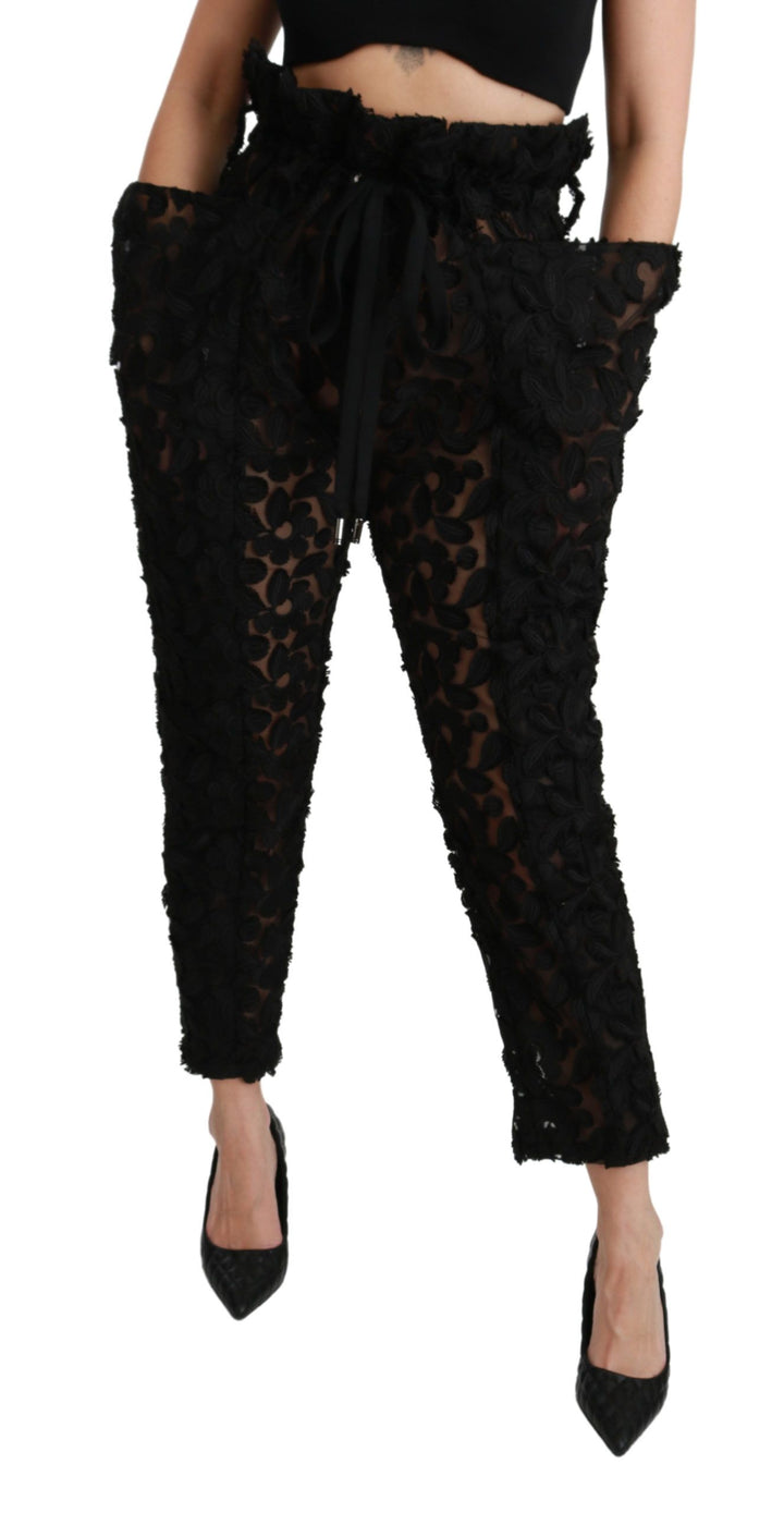 Schicke konisch zulaufende Hose mit hoher Taille und Spitze