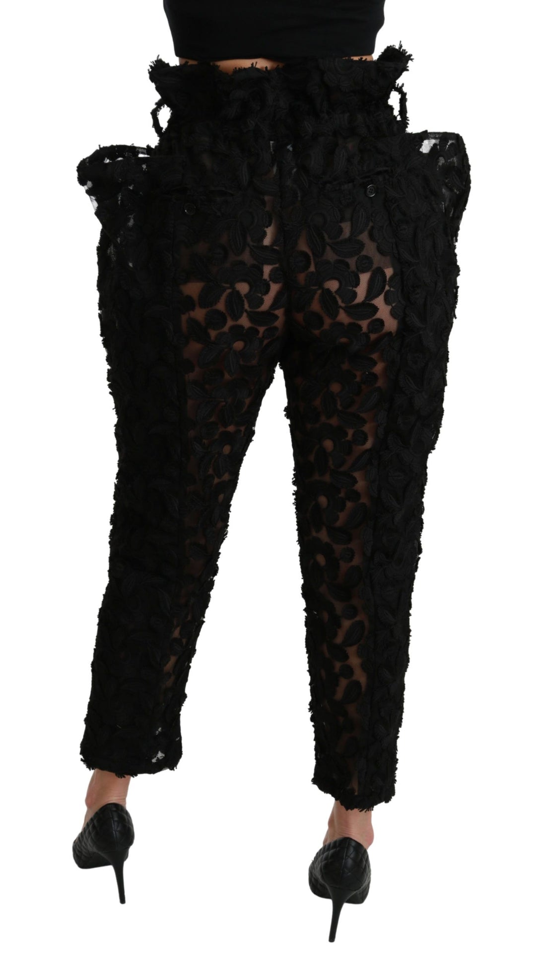 Schicke konisch zulaufende Hose mit hoher Taille und Spitze