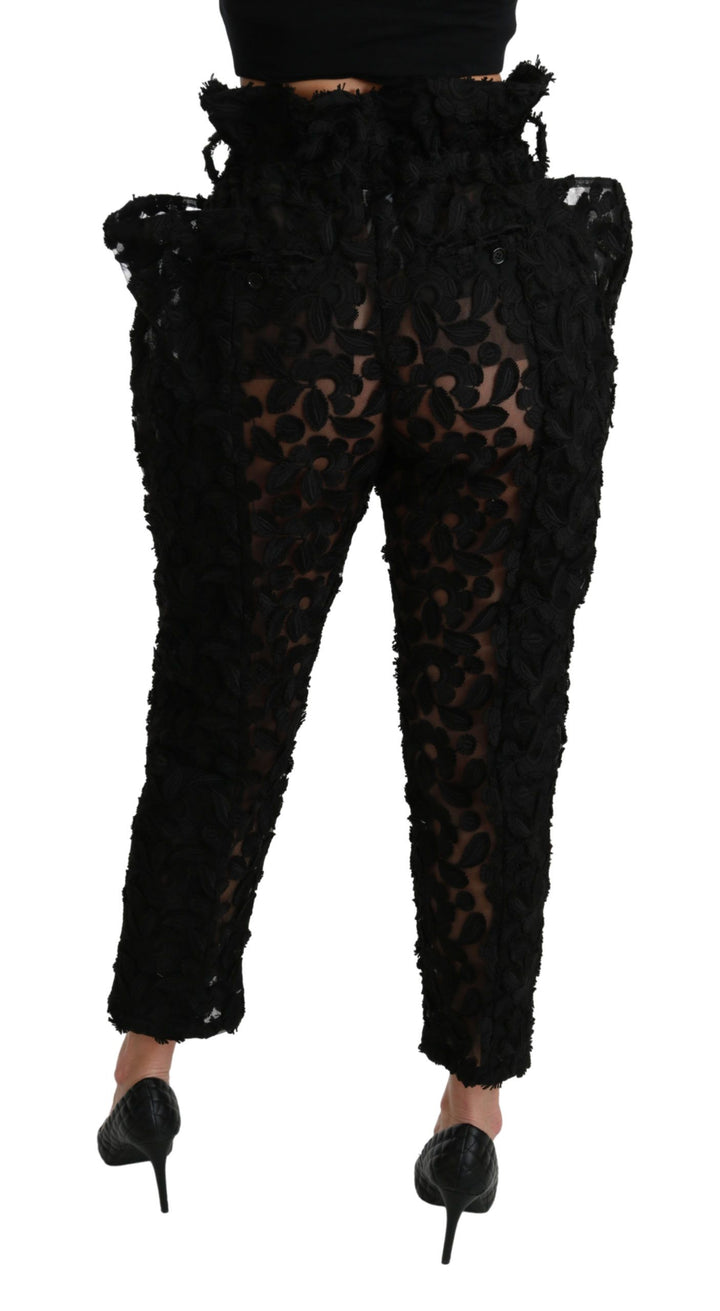 Schicke konisch zulaufende Hose mit hoher Taille und Spitze