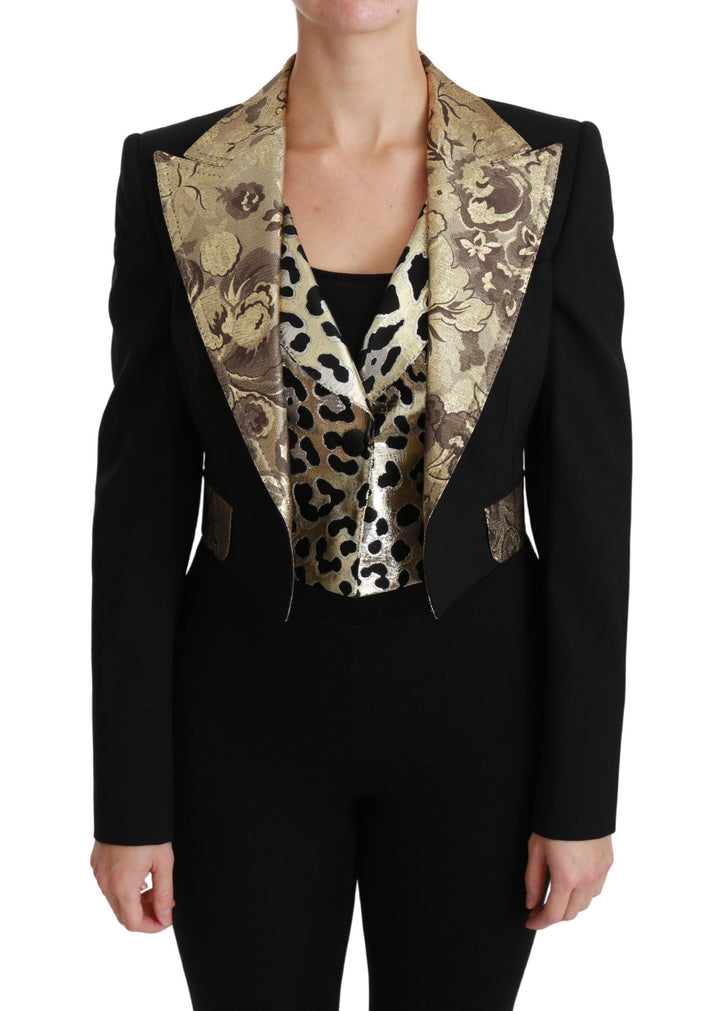 Schwarze Jacquard-Weste Blazermantel Wolljacke