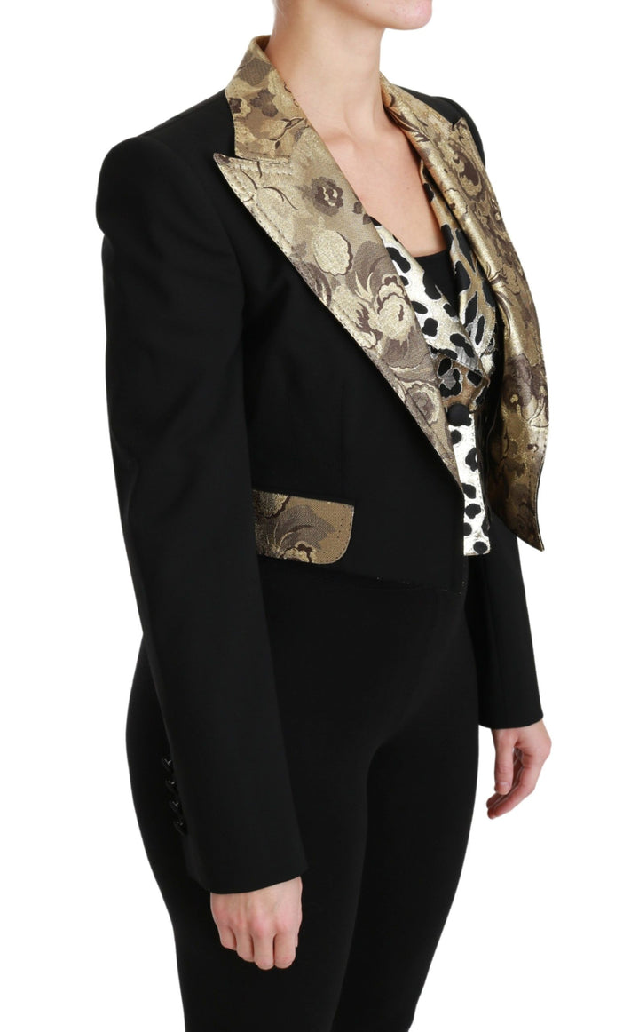 Schwarze Jacquard-Weste Blazermantel Wolljacke