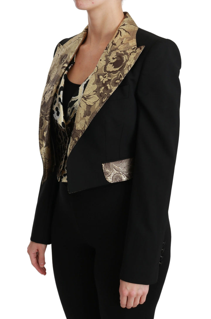 Schwarze Jacquard-Weste Blazermantel Wolljacke