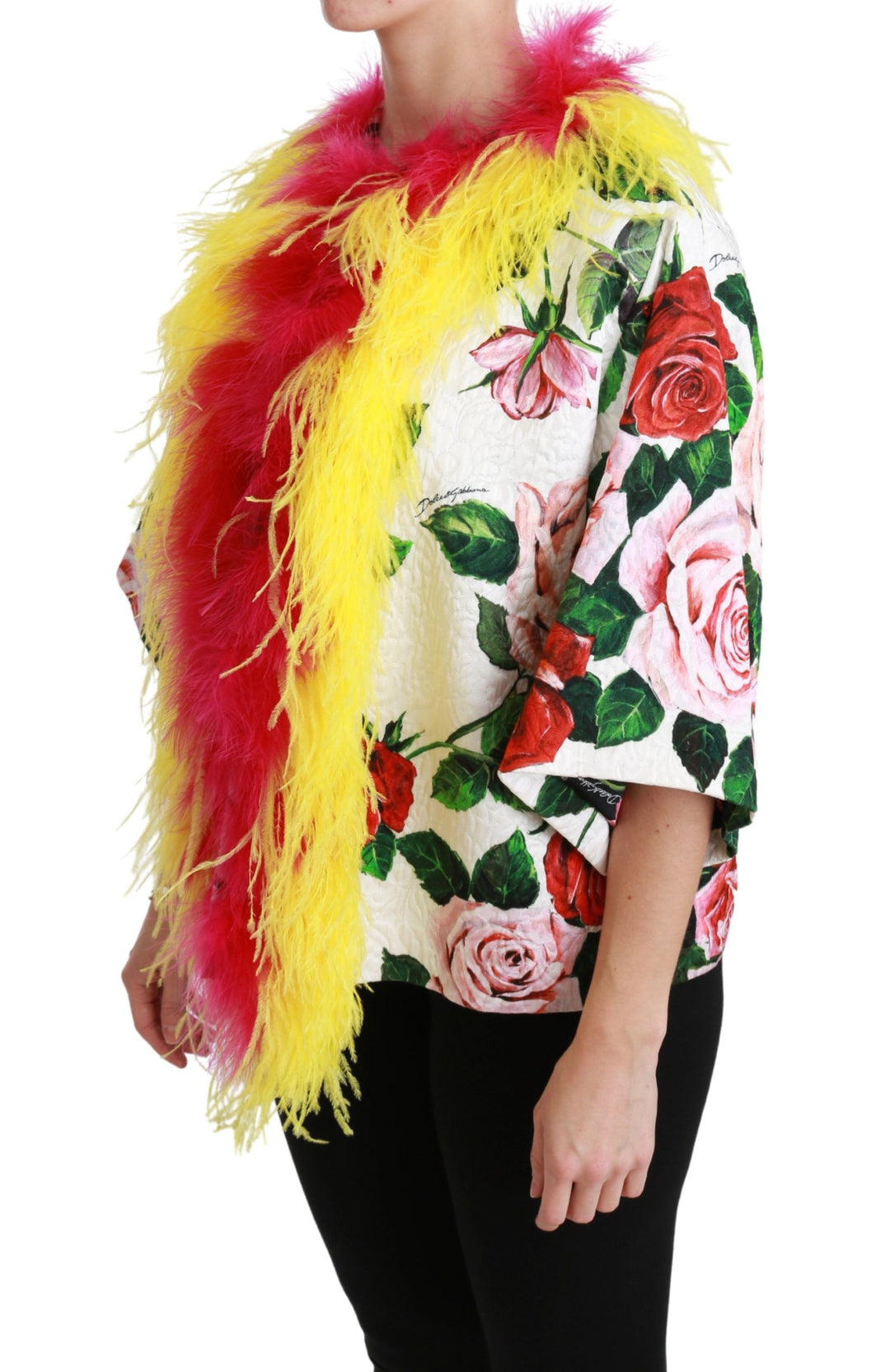 Elegante florale Cape-Jacke mit Pelzdetails