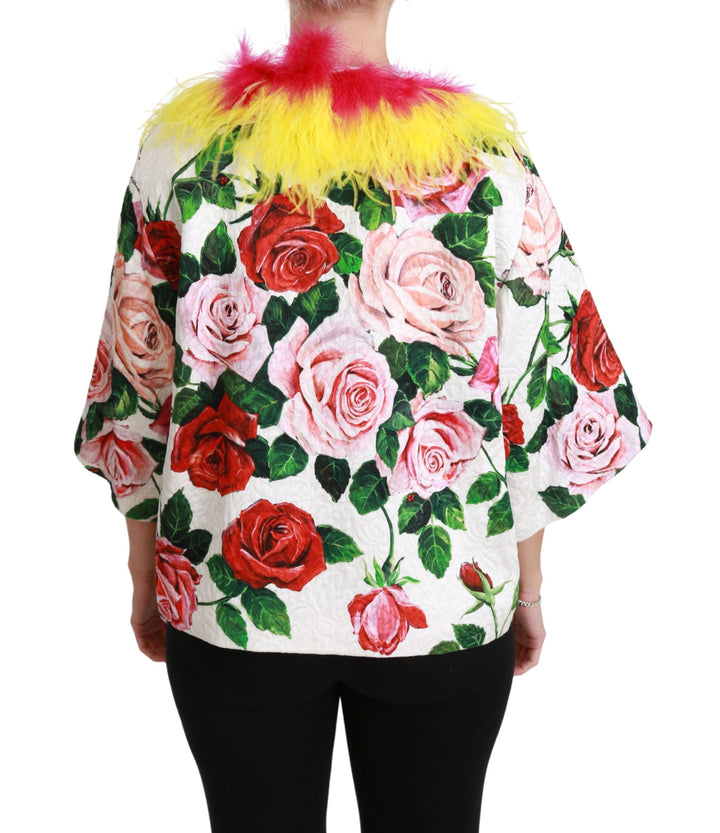 Elegante florale Cape-Jacke mit Pelzdetails