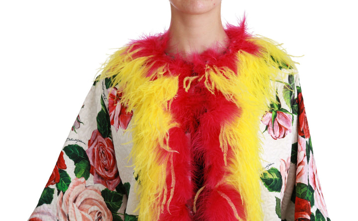 Elegante florale Cape-Jacke mit Pelzdetails