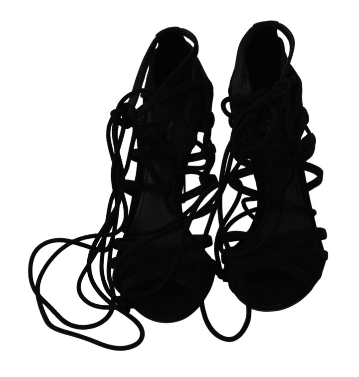 Elegante schwarze Stiletto-Sandalen mit Knöchelriemen aus Wildleder