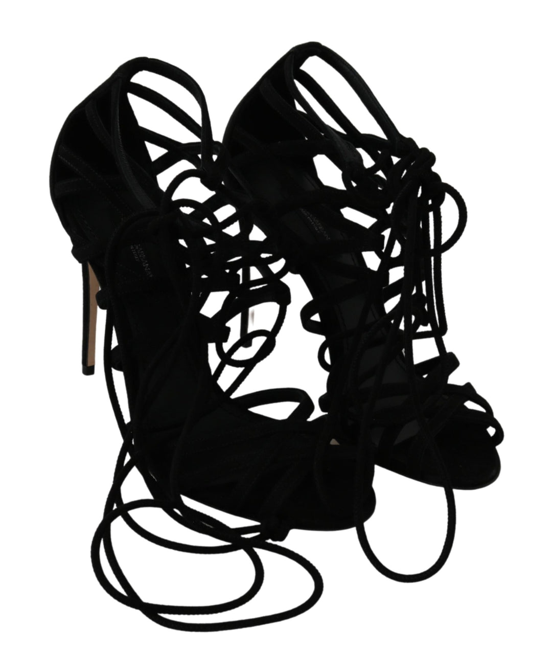 Elegante schwarze Stiletto-Sandalen mit Knöchelriemen aus Wildleder