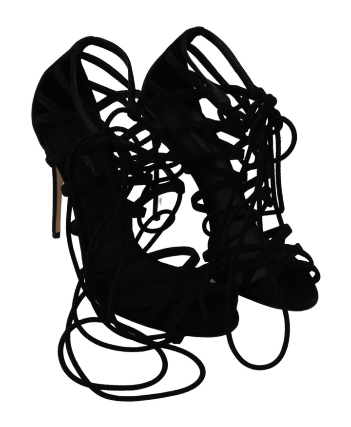 Elegante schwarze Stiletto-Sandalen mit Knöchelriemen aus Wildleder