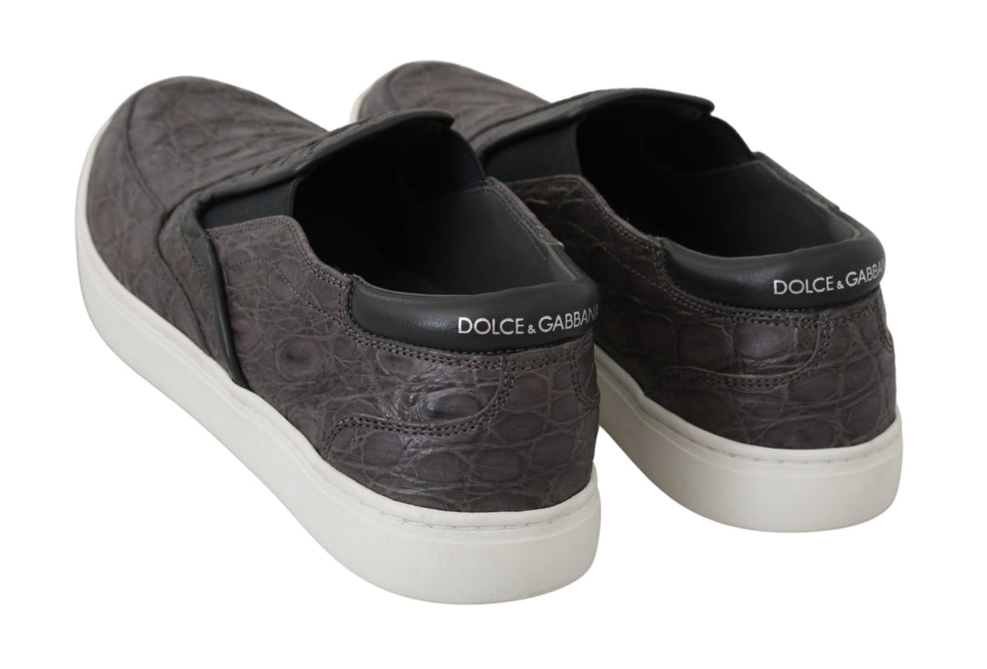 Dolce & Gabbana Elegante Loafers aus grauem Kaimanleder