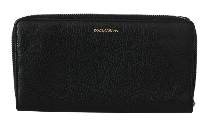 Elegante Brieftasche mit Reißverschluss aus schwarzem Leder