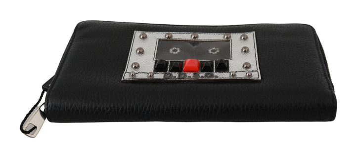 Elegante Brieftasche mit Reißverschluss aus schwarzem Leder