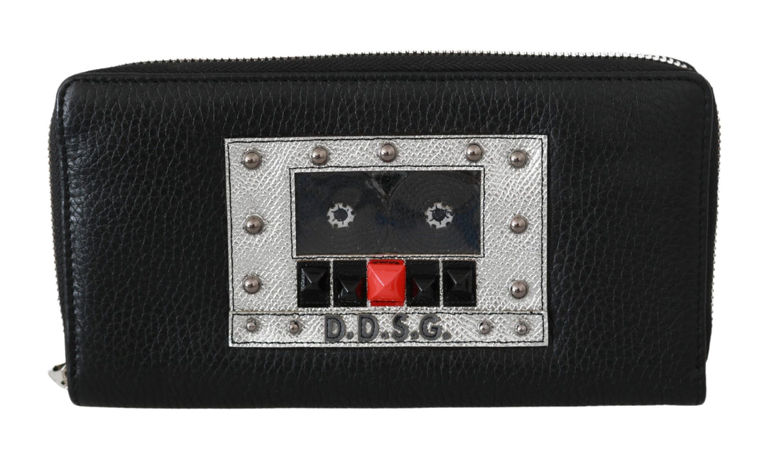 Elegante Brieftasche mit Reißverschluss aus schwarzem Leder