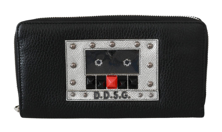 Elegante Brieftasche mit Reißverschluss aus schwarzem Leder