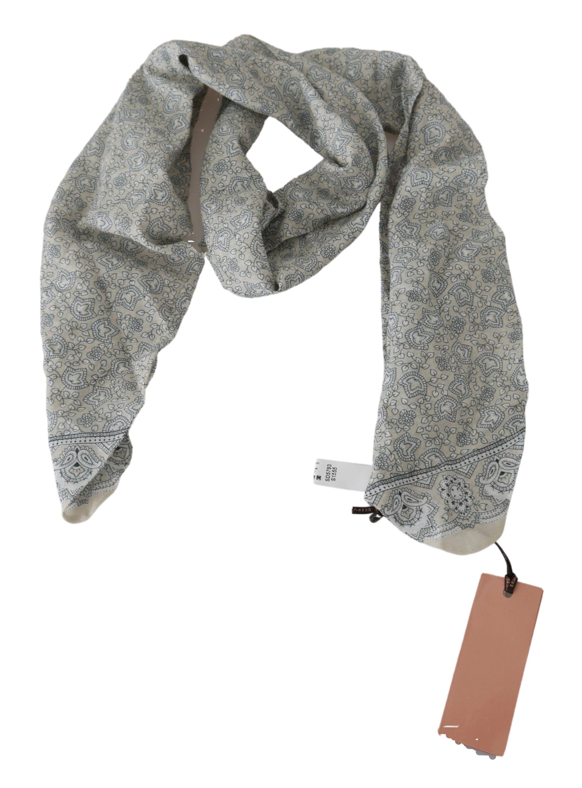 Chic cotton scarf in beige &amp; blue with fantasy print