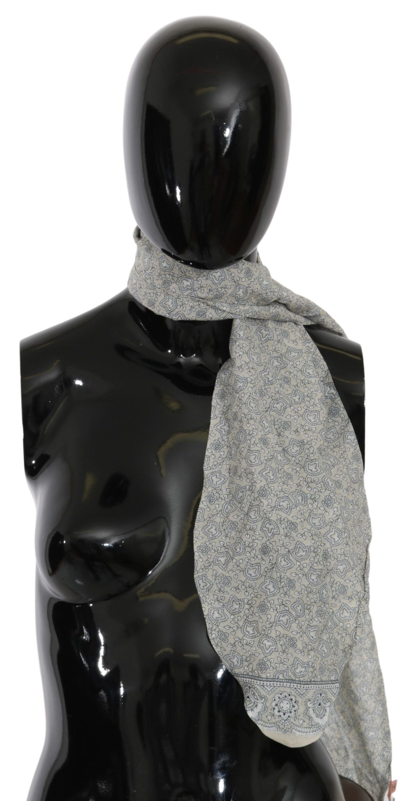 Chic cotton scarf in beige &amp; blue with fantasy print