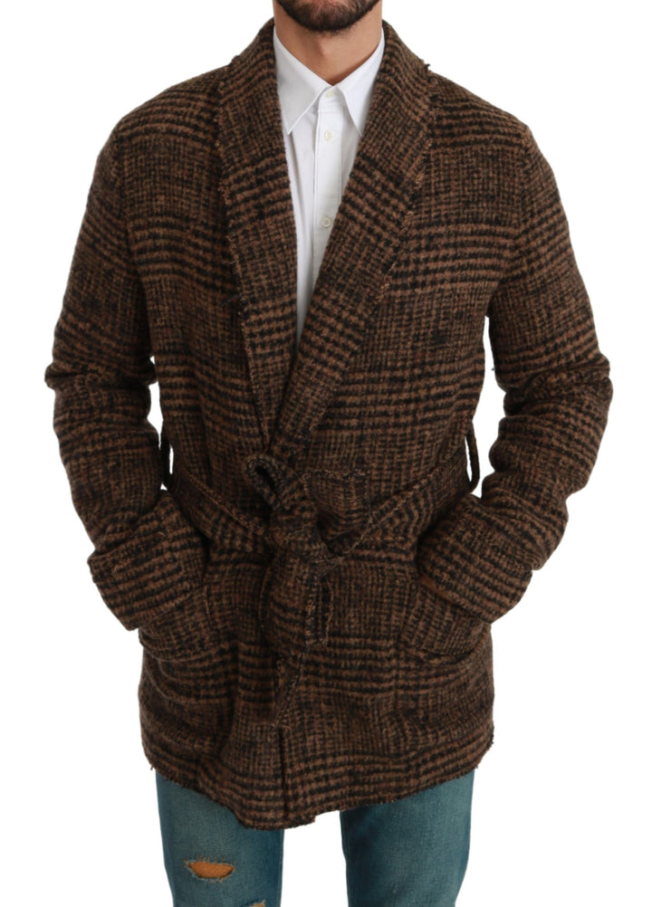 Elegante braune Jacke mit Gürtel und Alpakamischung