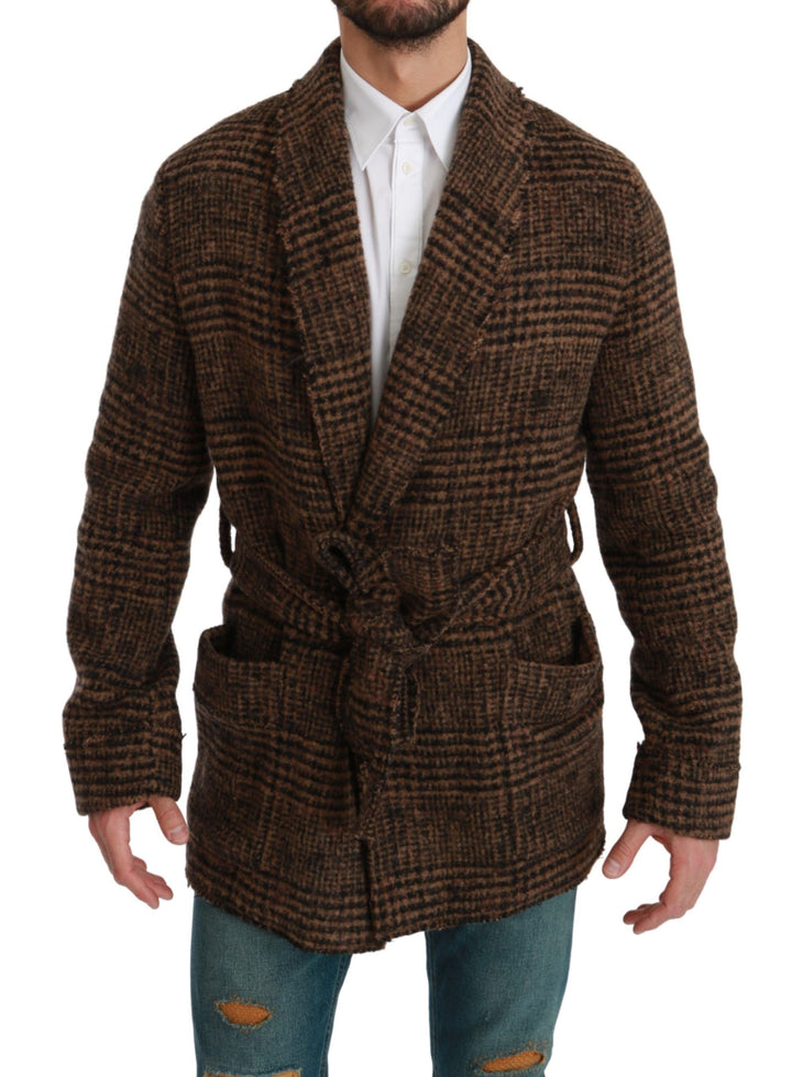 Elegante braune Jacke mit Gürtel und Alpakamischung