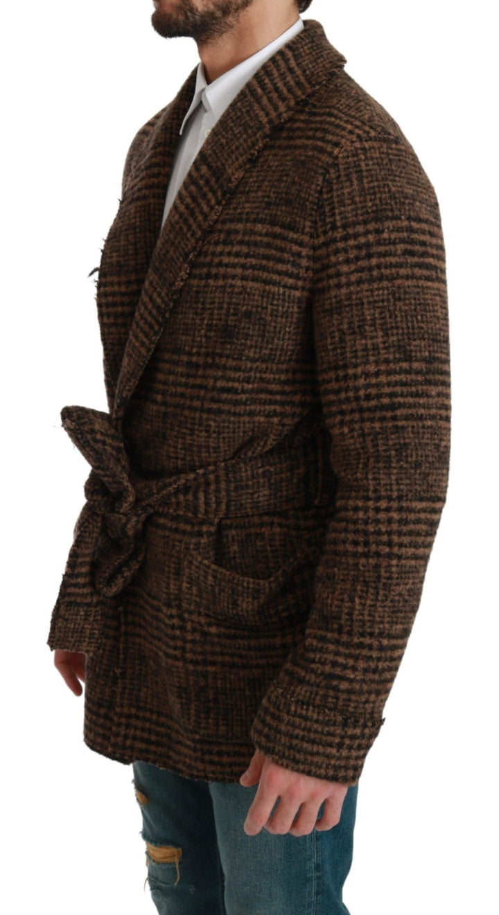 Elegante braune Jacke mit Gürtel und Alpakamischung