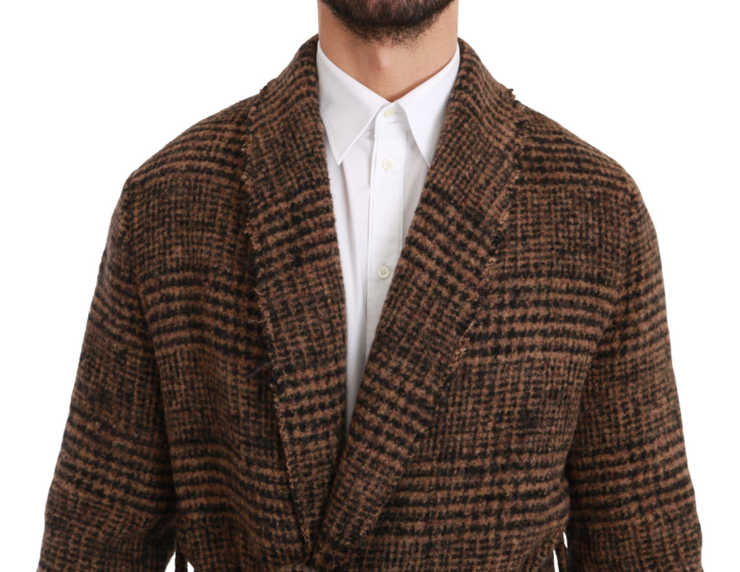 Elegante braune Jacke mit Gürtel und Alpakamischung