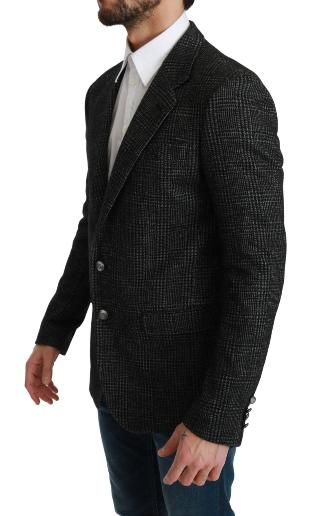 Eleganter grauer karierter Blazer in schmaler Passform