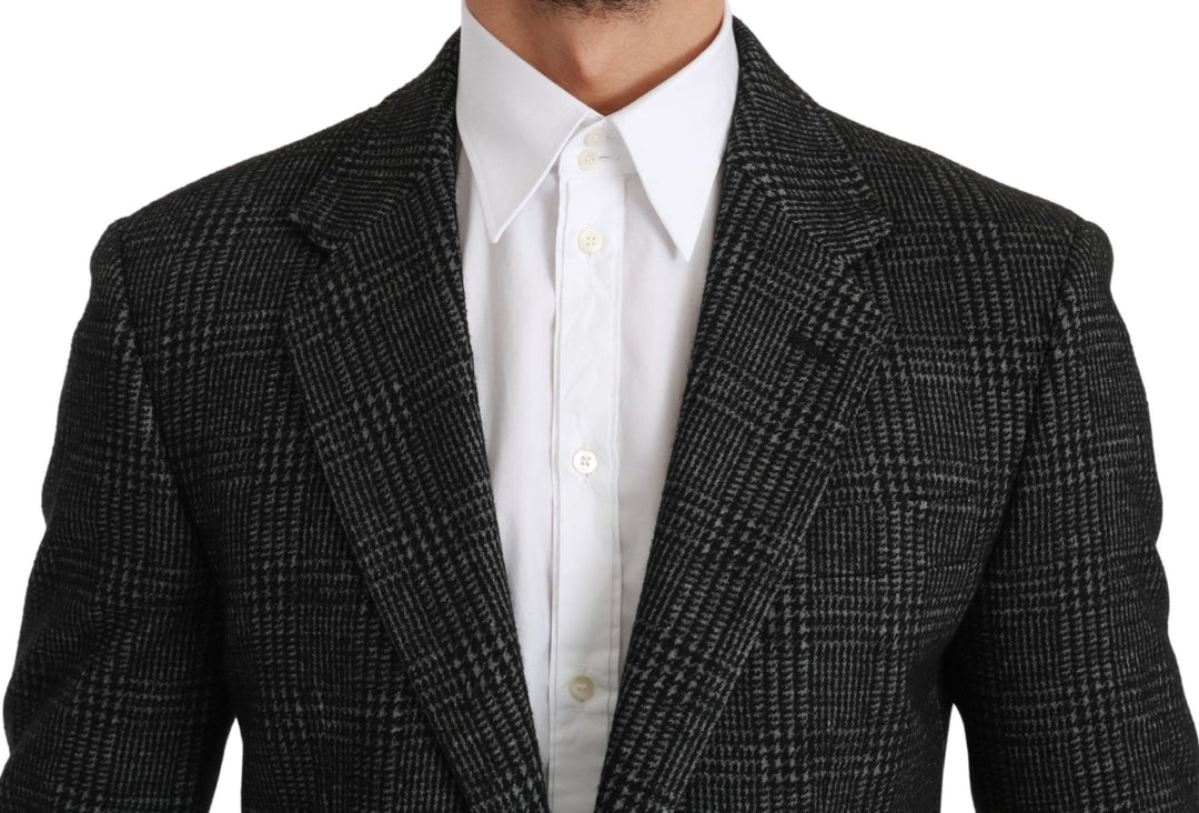 Eleganter grauer karierter Blazer in schmaler Passform