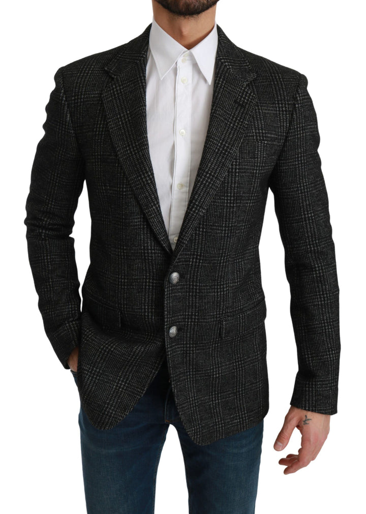 Eleganter grauer karierter Blazer in schmaler Passform