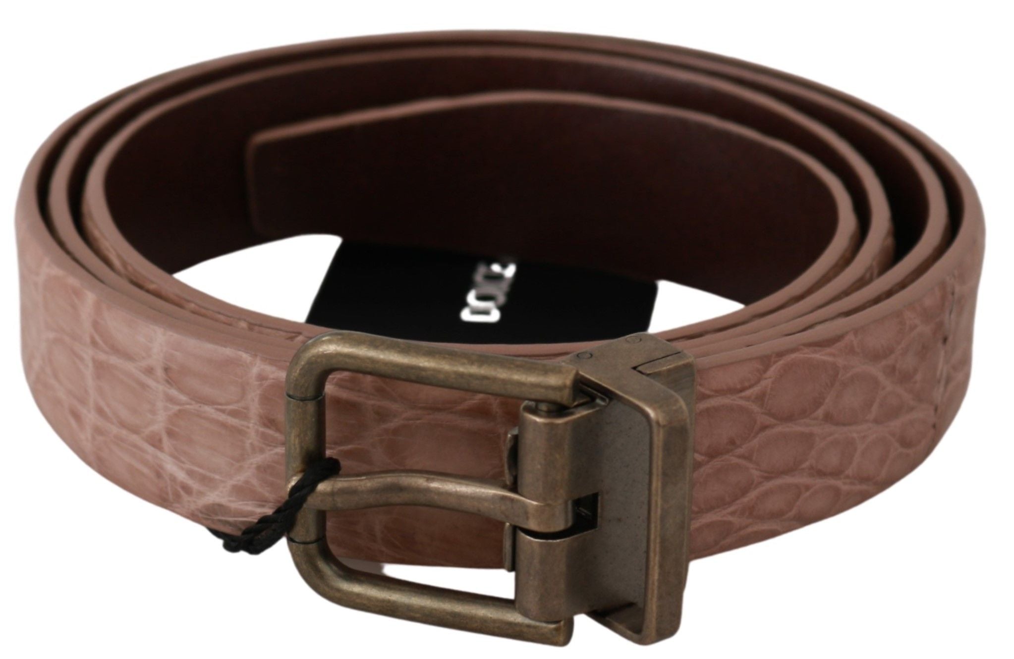 Elegant exotic skin belt with brushed gold buckle