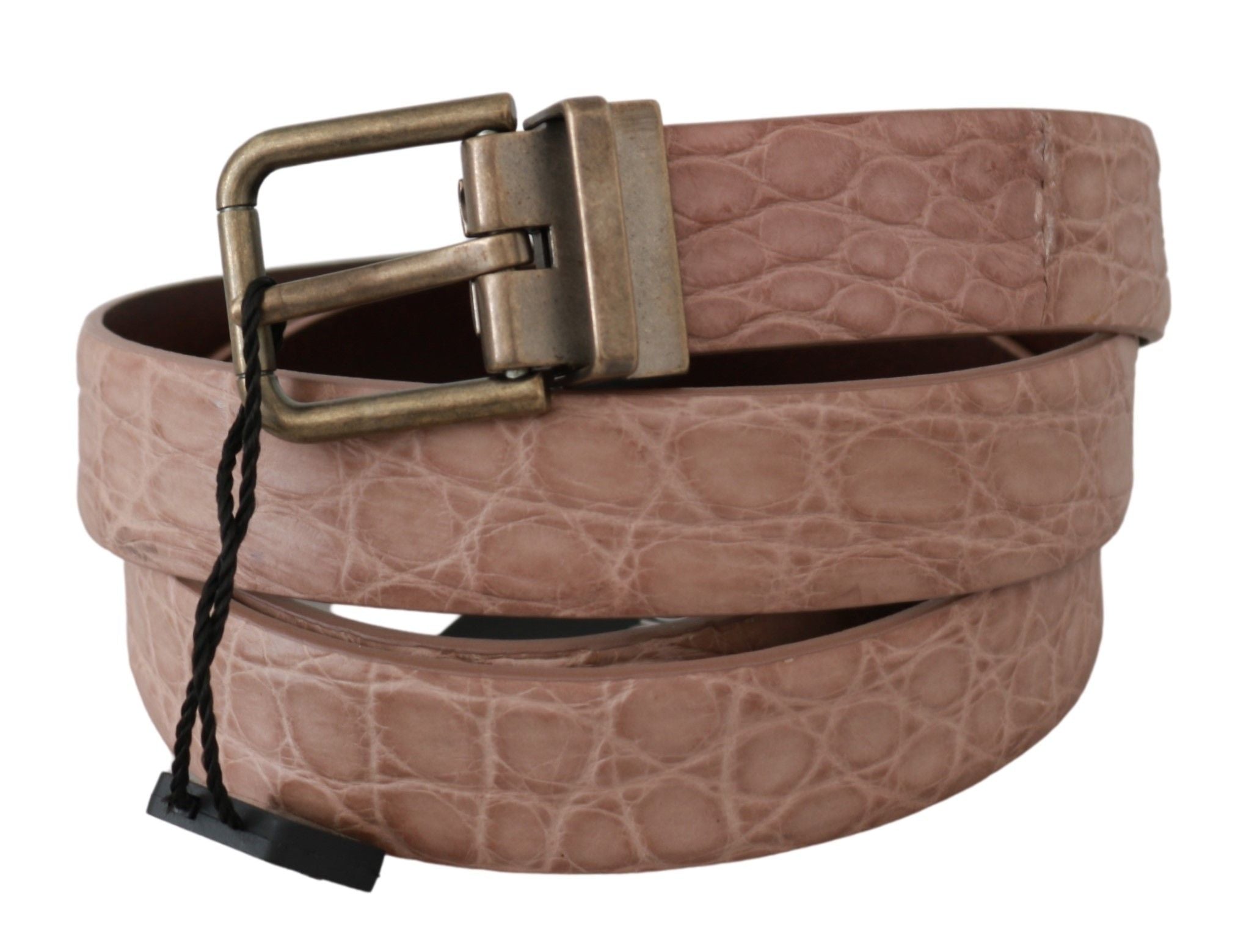 Elegant exotic skin belt with brushed gold buckle