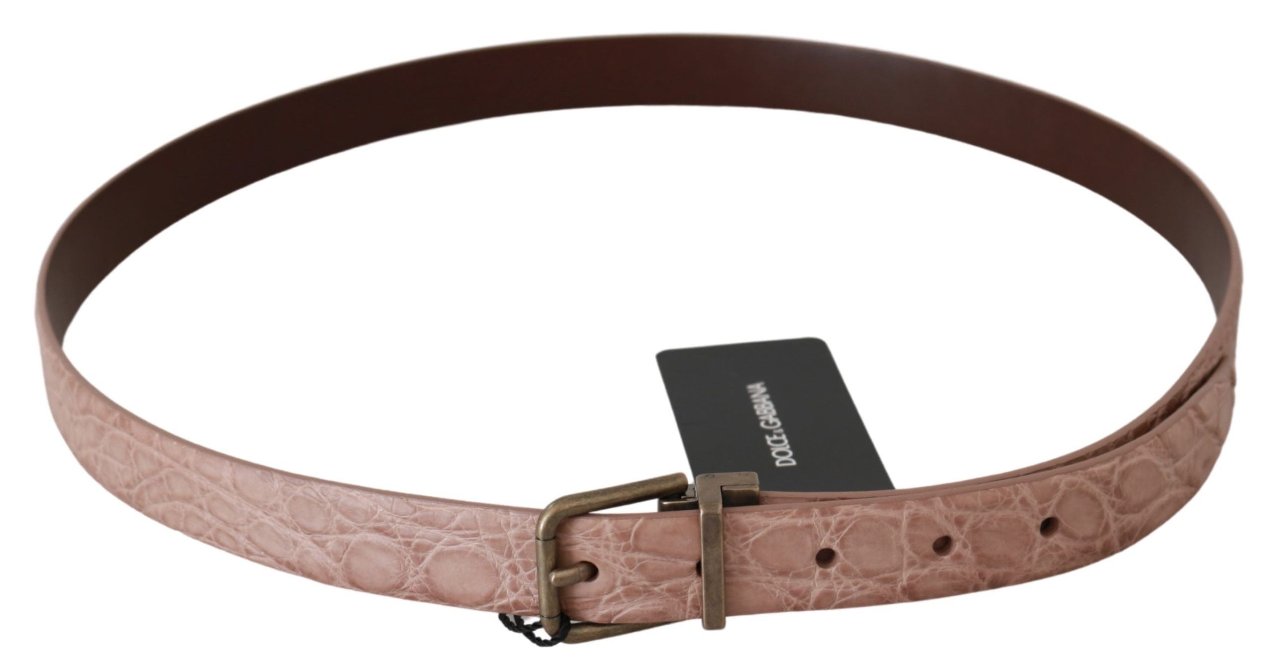 Elegant exotic skin belt with brushed gold buckle