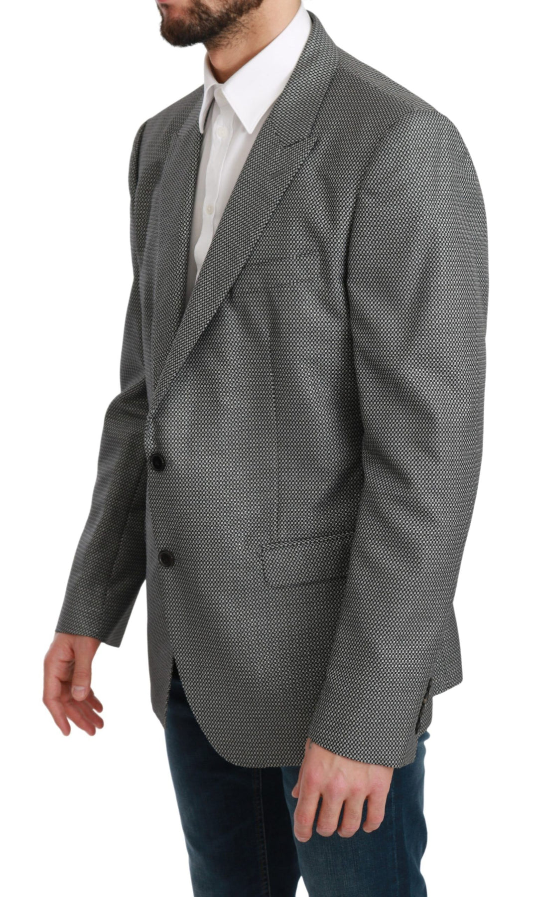 Eleganter grauer Blazer mit Fantasiemuster und schmaler Passform