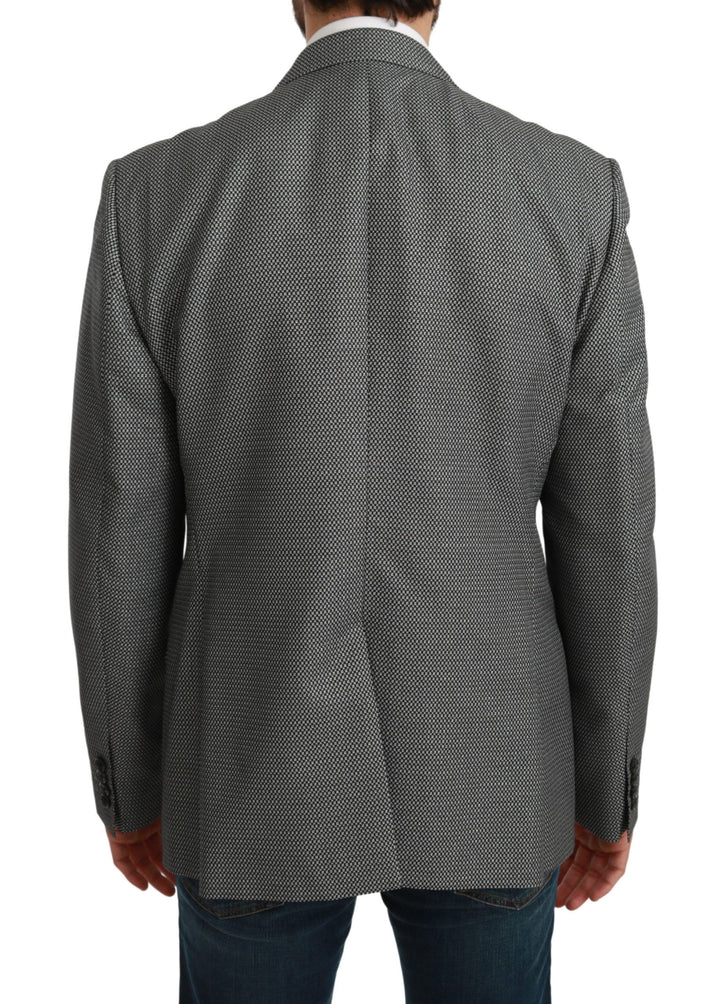 Eleganter grauer Blazer mit Fantasiemuster und schmaler Passform